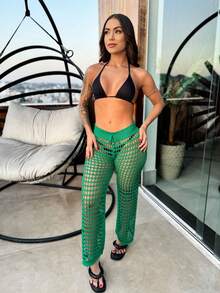 Premium Crochet Knit Beach Cover-Up Pants - 綠色 - 查看 5