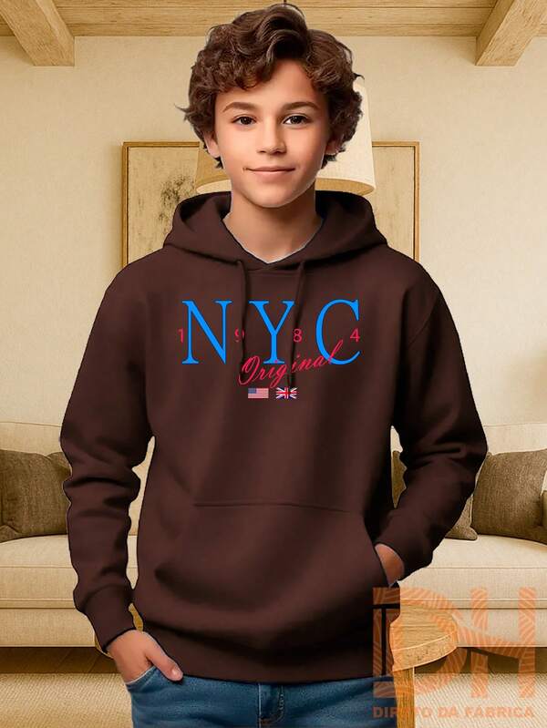 Agasalho Infantil Blusa de Frio Canguru Moletom Premium Com Capuz Flanelado 100% Algodão NYC Original DH Direto Fabrica