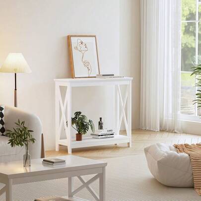 Hallway Table 2-Tier Wooden Console Table White