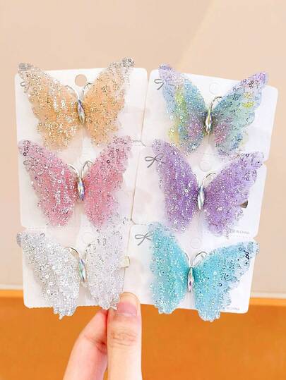 6 件套梦幻闪光蝴蝶发夹，多色仙女森系风格发夹，适合女孩和女士的可爱刘海夹，适合固定刘海和装饰发型，适合日常佩戴、约会、派对等