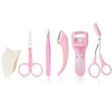 6-Piece Professional Eyebrow Grooming Kit With Razor, Tweezer, Eyelash Curler, False Eyelash Tool, Scissors, Comb - Women's Kit