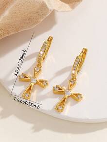 1pair Embedded Cross Pendant Earrings, With Elegant European And American Luxury Charm, Suitable As A Distinctive Gift For Women's Daily Wear Or Occasions
