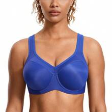 SYROKAN Women's Full Support High Impact Racerback Lightly Lined Underwire Sports Bra - Waves Blue - View 1