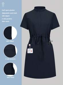 Women's Scrubs Nurse Scrubs Workwear Dentist Healthcare Pet Hospital Laboratory Drawstring Short Sleeve Dress