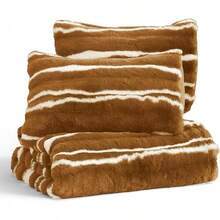 Comforter Set 3 Piece, Plush Fluffy Bedding, Geometric Pattern, Lightweight Bedspread Blanket All Season, Faux Comforter - Striped-caramel - View 5