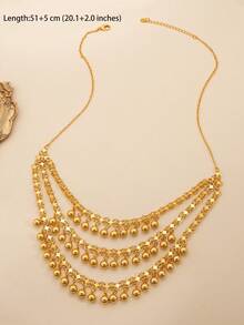 1件時尚小金球流蘇吊墜銅質珠寶項鍊,適合女孩和女性日常穿戴