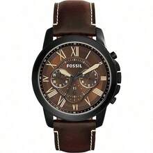 Fossil Grant Men's Quartz Watch, Chronograph Dark Blue Dial, Black Leather Strap, Sports Retro Business Style, Retro Clock, Suitable For Daily Sports Wear FS5210,FS5088,FS5237 - Brown - View 1