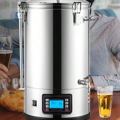 Sistema de elaboración de cerveza eléctrica, olla de preparación de 9,2 gal/35 L, cafetera de cerveza casera todo en uno con bomba, dispositivo de ebullición de puré con panel, modo automático/manual 100-1800 W de potencia 25-100 ℃ Temp 1-180 min temporizador Memoria de recetas