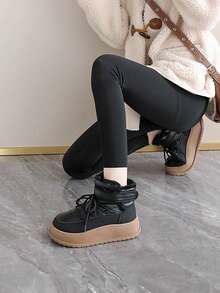 Women's Winter New Thick-Soled Snow Boots, Women's Thermal Lined Thickened Leather Boots, Waterproof And Non-Slip Sneakers - Black - View 2