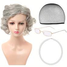 Trang phục bà già với tóc giả, phụ nữ trung niên và lớn tuổi, trang phục cosplay bà già tóc ngắn xoăn, bộ đồ hóa trang vui nhộn kèm tóc giả, mũ, vòng cổ ngọc trai, trang phục bà già thực tế, bộ trang phục bà già Halloween và Giáng sinh. - Nhiều màu - Xem 6