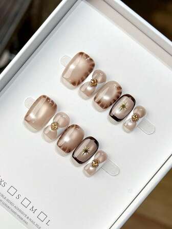 Pure Handmade Wearable Nails With Simple Design, Autumn And Winter Nails, Hand-Painted Personalized Doodle Gradient, Hand-Wearable Nails, Full Fake Nails, Y2K Baddie Style, Y2K Nails, Embossed Nails