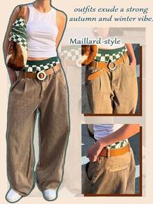 Pantalon large et ample pour femmes, pantalon casual couleur kaki brun rétro, style mode de rue oversize, polyvalent pour le port quotidien