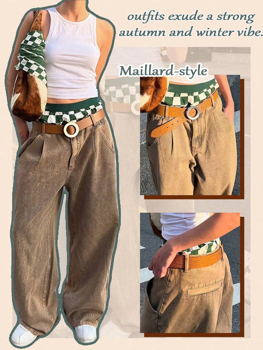 Pantalon large et ample pour femmes, pantalon casual couleur kaki brun rétro, style mode de rue oversize, polyvalent pour le port quotidien