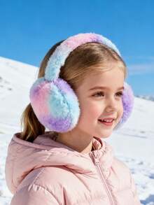 1pc Kids Colorful Tie-Dye Plush Earmuffs, Windproof & Warm, Cute For Outdoor & Daily Use - Multicolor - View 1