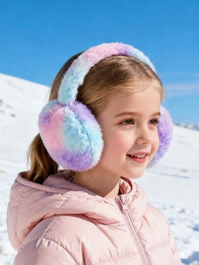 1pc Kids Colorful Tie-Dye Plush Earmuffs, Windproof & Warm, Cute For Outdoor & Daily Use