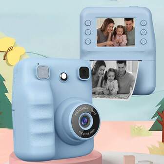 儿童即时打印自拍相机，儿童相机，1080P高清数码相机，多功能即时打印相机，趣味边框和彩色滤镜，3秒/5秒/10秒延时摄影录制，适合3-12岁儿童的圣诞节和生日礼物，圣诞节和新年礼物