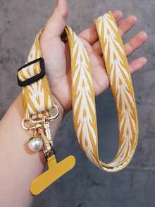 Striped Pattern Fashion Faux Pearl Pendant Lanyard, Compatible With Phone Cases, Universal Accessory - Waterweed Patterned Neck Cord - View 5