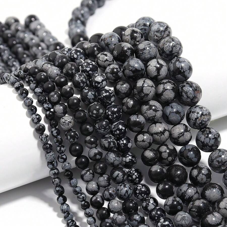1 chuỗi đá quý Obsidian dạng bông tuyết tự nhiên 4mm 6mm 8mm 10mm 12mm hạt tròn rời dùng làm đồ trang sức