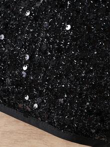 2pcs Girls' Long Sleeve Ruffle Trim Sequin Shorts Set, Elegant, Spring/Autumn - Black - View 8