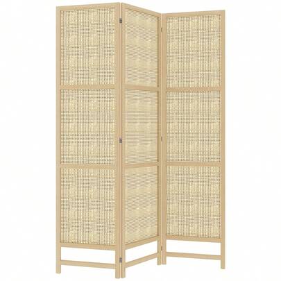 HOMCOM Paravent 3-Piece 135 X 180 Cm Room Divider Made Of PP Rattan, Foldable Room Divider Privacy Screen For Living Room, Natural On Site