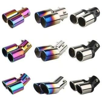 1个2025新款加厚不锈钢通用型1合2排气尾嘴，双管消音器尾嘴，适用于大多数轿车/SUV/新能源汽车，汽车排气管改装配件