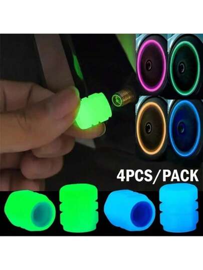 4pcs Glow In The Dark Tire Valve Stem Caps - UV/Black Light Activated, Heavy Duty ABS With Luminous Tip, Fit For Car, Truck, Motorcycle, Bicycle - Neon Green, Blue, Pink, Yellow, Red, Purple, Cyan, Magenta - Wheel Chalk/Valve Stem - Ideal For Night Driving And Low Light Conditions - Easy Installation, Secure Fit