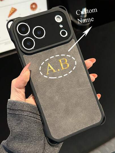 [Customized]Personalized DIY Initials Name Faux Leather Phone Case Compatible With IPhone 17 16 15 14 13 12 11 Pro Max Plus 17Air Lens Shockproof Protection Back Cover