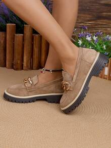 Women's Thick Sole Fashionable Casual Comfortable Lightweight Breathable Versatile Sneakers - Beige - View 3