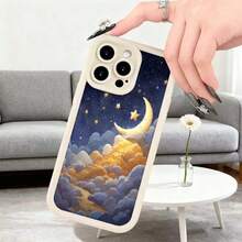 Cubierta de teléfono con diseño de cielo nocturno y luna creciente en tonos azules y dorados para uso diario en interioresAplicable a teléfonos Apple y Galaxy. - Blanco - Ver 2