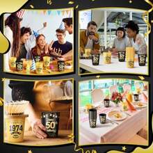 D50 Pcs Happy 50th Birthday Cups 12 Oz 1974 Birthday Party Cups Gold And Black Plastic Stadium Cups Reusable Drink Tumblers Drinkware For Men Woman 50 Years Birthday Party Decorations Plies - 金黑 - 查看 5