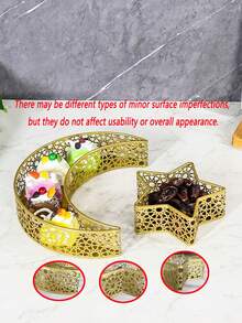 Juego de bandejas de servir de hierro para Ramadán - Decoradas con diseño de luna y estrella, color dorado, perfectas para servir dátiles, frutas secas y dulces, esenciales para las celebraciones de Eid Al-Fitr - Dorado - Ver 13