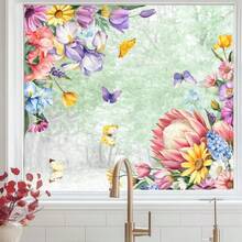 Tanlaby Daisy Flowers Window Clings Spring Summer Floral Butterfly Window Stickers Double-Sided Static Sticker Anti-Collision Glass Decal For Mirror Glass Windows Doors Bathroom - trắng - Xem 1