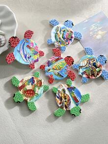 1pc Random Pattern Cute Ceramic Sea Turtle Shaped Fridge Magnet With Embossed Golden Ocean Life Design, Suitable For Home Decor, Daily Use, Travel, Beach, Birthday, Commemorative Gift - Multicolor - View 9