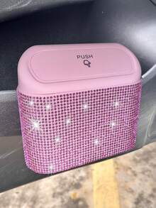 1pc Sparkling Pink Rhinestone Car Trash Can - Pink - View 3