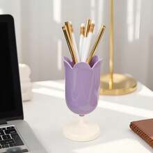Purple Pen Holder Desk, Plastic Tulip Pen Holder Cute Stationery Organizer Pencil Stand Pencil Cups Desktop Decoration Pencil Holders - 1 - Xem 6