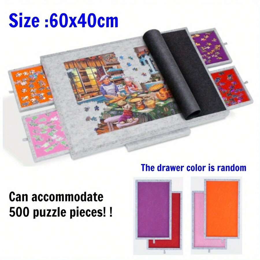 3-Angle Adjustable Integrated Hanging Rack Puzzle Table, Ultra-Light Felt Puzzle Platform Board, Dust Cover, Portable Multi-Function Puzzle Table (Accommodates Up To 500 Pieces) - Light Grey - View 1