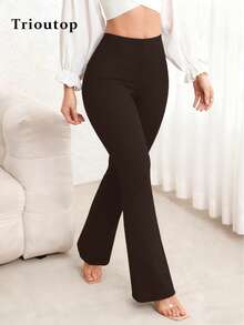 女士高腰喇叭瑜伽裤 - 收腹提臀，弹力休闲裤 | 女装，女士下装，女士长裤 - 棕色 - 查看 4