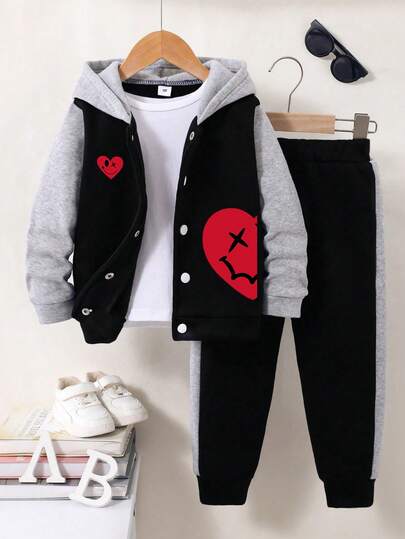 男童卡通印花棒球夹克和裤子套装