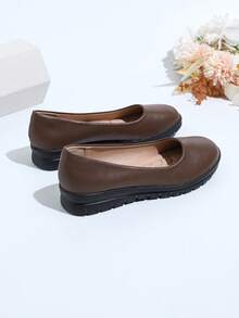 Women's Black Fashion Round Toe Platform Shoes, Chunky Heel Shoes, Ladies' Solid Color Work Shoes, Elegant Thick High Heel Pumps, Suitable For Work And Commute