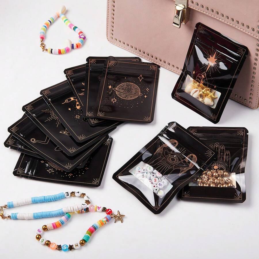 100pcs Resealable Zip Lock Mylar Bags,7*10 Cm,Laser Holographic Plastic Packaging Pouches With Window,Odor Proof Smell Proof Small Seal Storage Bags, Tarot Pattern Cookies Packaging Bags,1g Flower Storage Bag - 塔羅牌 - 查看 1