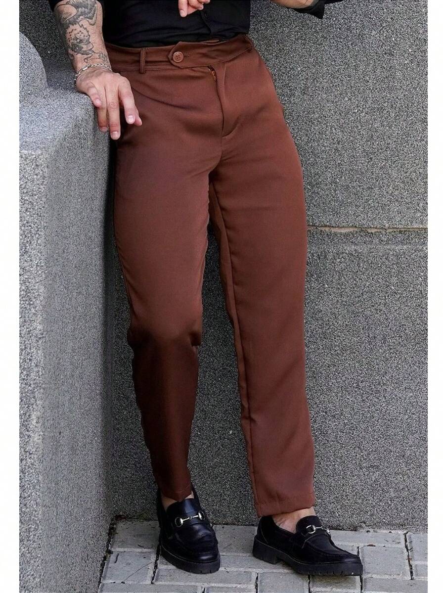Men's Italian Tailored Trousers - Rust Brown - View 1