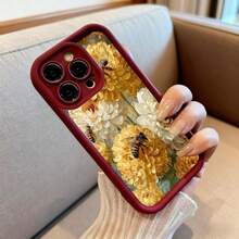 Cubierta de teléfono con borde negro diseño floral amarillo y blanco con abejas para iPhone 14 Pro Max elegante protección para uso diario y eventos especiales - Burdeos - Ver 6