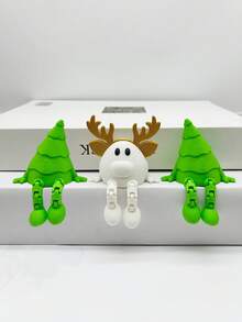 Christmas Decorations, Brother Christmas Tree, Christmas Deer, 3D Printed Plastic Figurines, Desktop Christmas Decor, Sitting Christmas Tree With Legs, Movable Joint Christmas Tree, Faux Snow Balls, Desk & Windowsill Decor, Store Holiday Decorations, Holidays, Parties, Christmas Gifts, Mini Home Decor Accessories, Christmas Celebration Ornaments - Multicolor - View 15