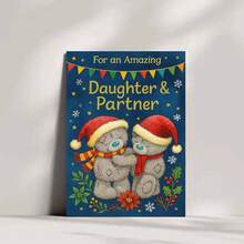 1 بطاقة تهنئة دب الدب الساحرة مع مغلف (11 سم * 16 سم و 4.33 بوصة * 6.29 بوصة) - "تمنيات عيد الميلاد لابنتك وشريكك" تصميم، مشهد احتفالي مع قبعات سانتا وأوراق الزيتون، مثالية للعائلة والأحباء، مثالية لاحتفالات عيد الميلاد ورأس السنة، بطاقة تهنئة عيد الميلاد|بطاقة دب عيد الميلاد|بطاقة تهنئة ورقية