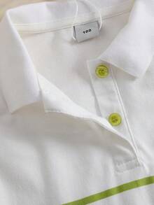 Young Girl Striped Print Polo Collar Short Sleeve Casual Dress, Summer - Lime Green - View 7