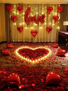 kumozawa 11个心形和“LOVE”字样铝箔气球，求婚主题套装，适用于情人节、母亲节、婚礼装饰，红色，浪漫气球装饰，适用于情人节、求婚、婚礼 - 紅色 - 查看 2