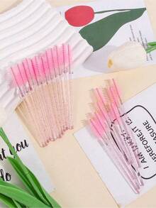 200/100/50/10pcs Mascara Wands, Nylon Bristle Eyelash Brushes, Fragrance-Free Eyebrow Extender (With ABS Plastic Handle), Suitable For Normal Skin - Pink And Black Brush Head Set - Multicolor - View 5
