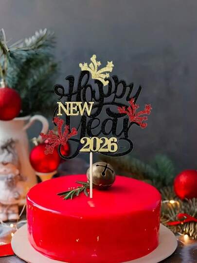 5pcs Happy New Year 2026 Cake Topper, With Gold 2026 Digits, New Year's Eve Party Decor, Suitable For Cakes (And Parties) Decoration