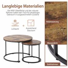 Set Of 2 Round Coffee Tables, Stackable Round Side Tables For Living Room, 2 Round End Tables - Brown + MDF - View 11