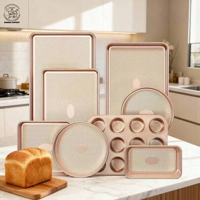 LOLLICY 8-Piece Bakeware Set, Including Baking Sheets, Muffin Pan, Etc., With Rose Gold Nonstick Coating, Ideal For Holiday (Christmas, Thanksgiving) And Daily Baking, Baking Expert Series
